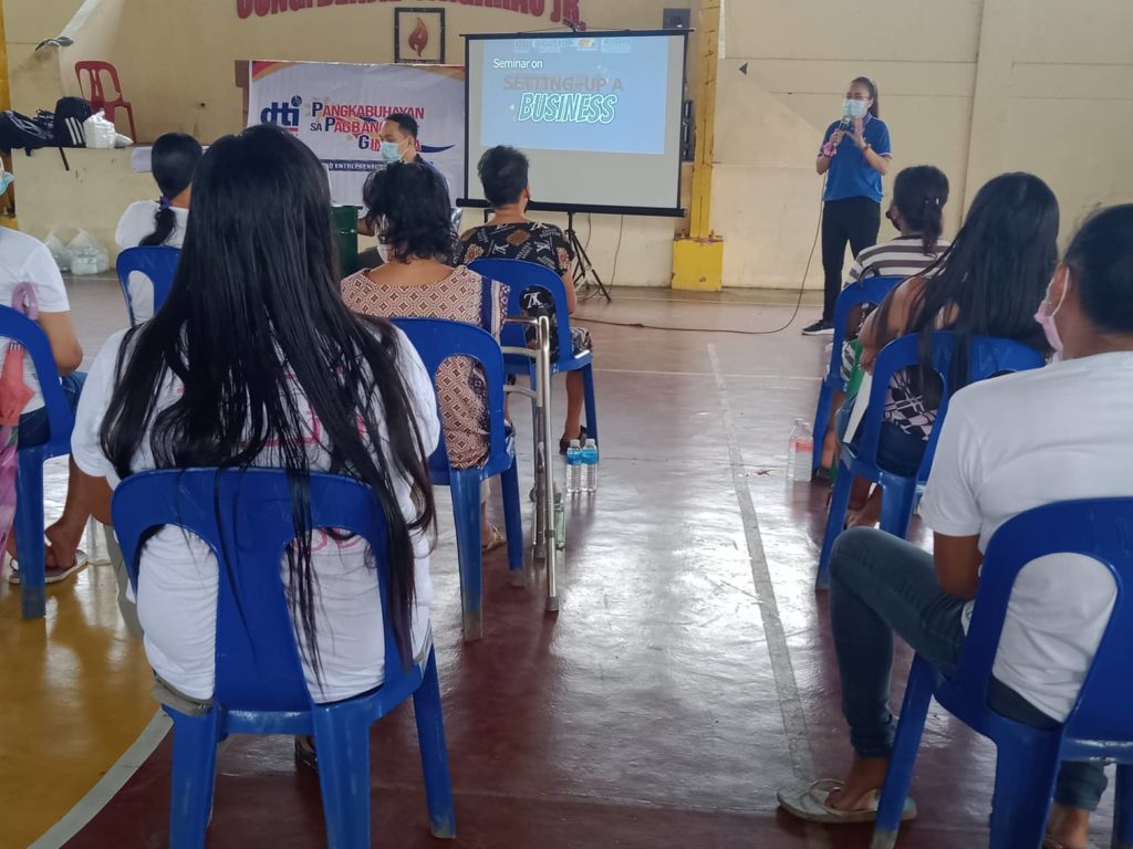 In Photo: Negosyo Center Business Counselor, Josephine A. Ballesteros delivering an informative entrepreneurial mind-setting seminar