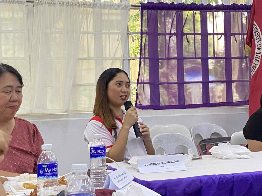 DTI-Laguna representatives presenting entrepreneurship programs to graduating students during the PUP-Calauan career deployment forum, highlighting support services like YEP, Negosyo Center, and SMERA.


