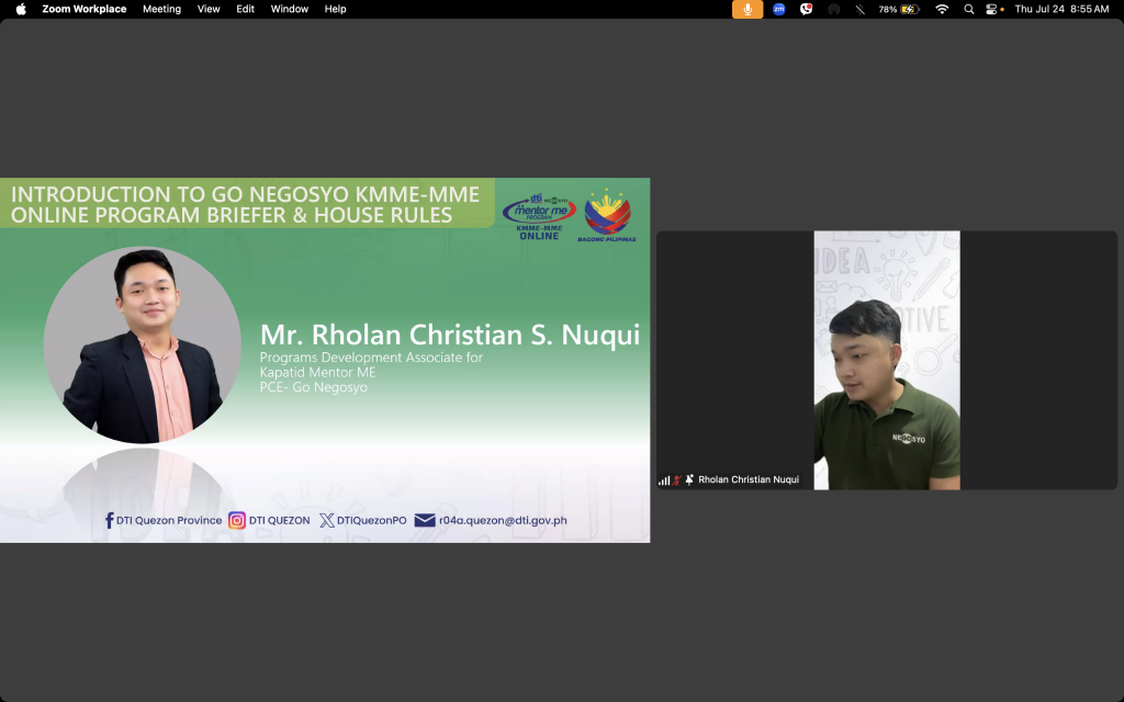 Screenshots from the 2nd batch rollout of the 2025 KMME-MME Online program for CALABARZON MSMEs, showing participants, mentors, and program activities conducted via Zoom