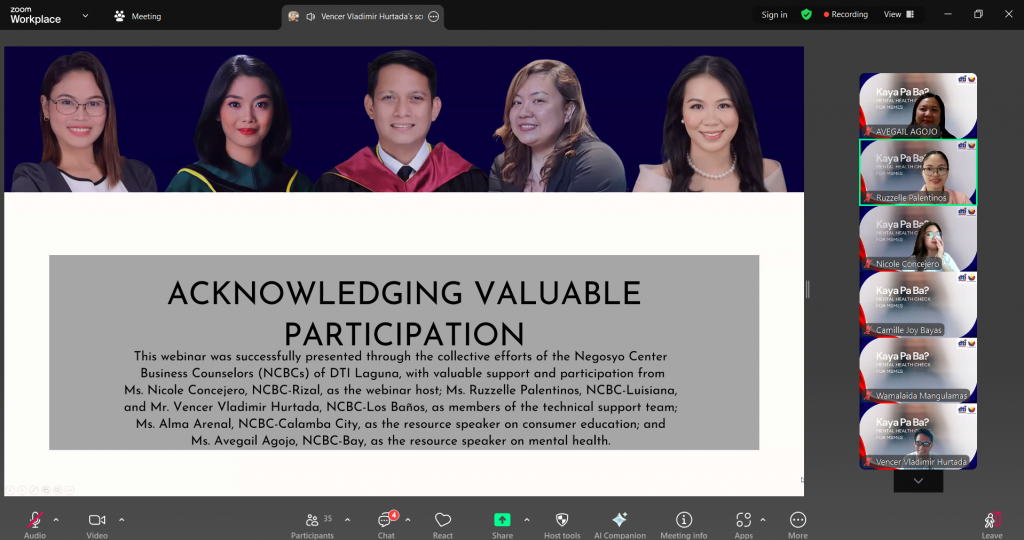 DTI-Laguna hosts “Kaya Pa Ba? Mental Health Check for MSMEs” webinar during National MSME Week 2025, featuring sessions on emotional wellness and consumer education for entrepreneurs.