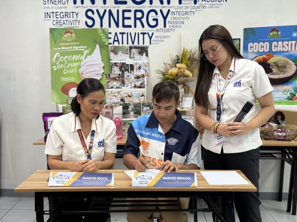 Scenes from the KMME-MME Commitment Signing Ceremony held by DTI Rizal in Antipolo City, featuring selected mentees, program coordinators, and officials during the launch of the 2025 Rizal Multi-Sectoral Batch 2
