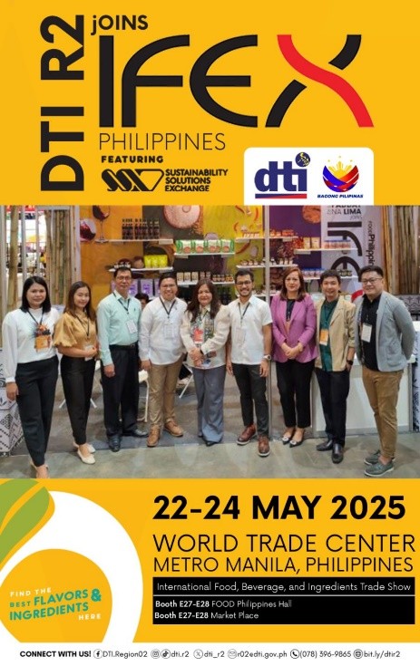 DTI Region 2 team showcasing Cagayan Valley products at IFEX Philippines 2025, featuring vibrant booth displays and engaged trade promotions officers