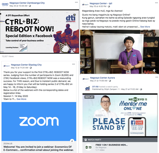 Screenshot of FB timeline showing Negosyo Centers' online trainings