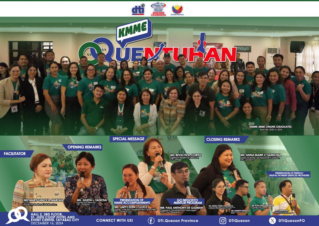 Group photo at a KMME event, featuring Ms. Anna Marie V. Quincina, Chief of the Business Development Division, Assistant Regional Director Revelyn A. Cortez, Ms. Jaryz Eden Lloce, and Mr. Paul Anthony De Guzman with the KMME-MME online graduates.