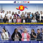 Group photo of participants and organizers at the ASEAN SME Academy Regional Training of Facilitators, held at DTI Quezon Provincial Office, with highlights of key activities including hosting by Region 4A facilitator, welcome remarks, opening message, and training proper