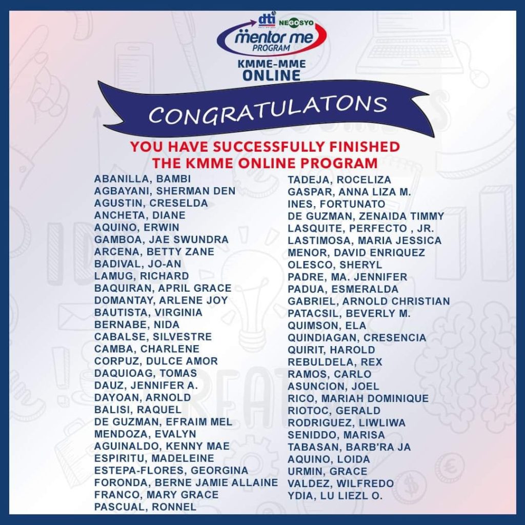 KMME-MME Batch 1 List of Graduates