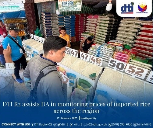 Officials inspecting rice products and price tags during joint monitoring operations in Region 2