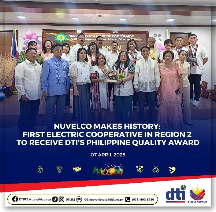 DTI Regional Director Ma. Sofia G. Narag hands over the PQA Level 1 certificate to NUVELCO representatives.