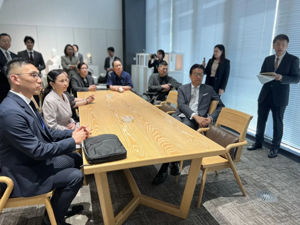 From left to right: MinebeaMitsumi Head of Sales Promotion Mr. Shinichi Iwai, DTI Secretary Cristina Roque, PTIC Tokyo Senior Trade Representative Dita Angara-Mathay, fashion designer Paul Cabral, creative director Patrick Rosas, artistic director Robby Carmona, and MinebeaMitsumi Chairman and CEO Mr. Yoshihisa Kainuma during a meeting in Tokyo to strengthen PH-Japan tech and manufacturing ties.