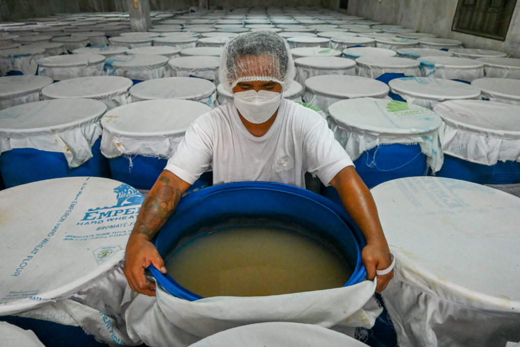 Inside the coconut vinegar factory where the vinegar is kept and fermented.