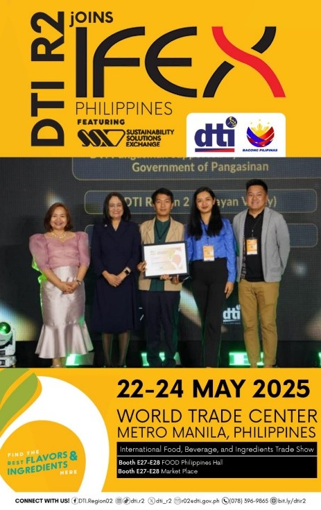 DTI Region 2 team showcasing Cagayan Valley products at IFEX Philippines 2025, featuring vibrant booth displays and engaged trade promotions officers