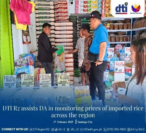 DTI and DA representatives reviewing rice availability in a wet market in Region 2