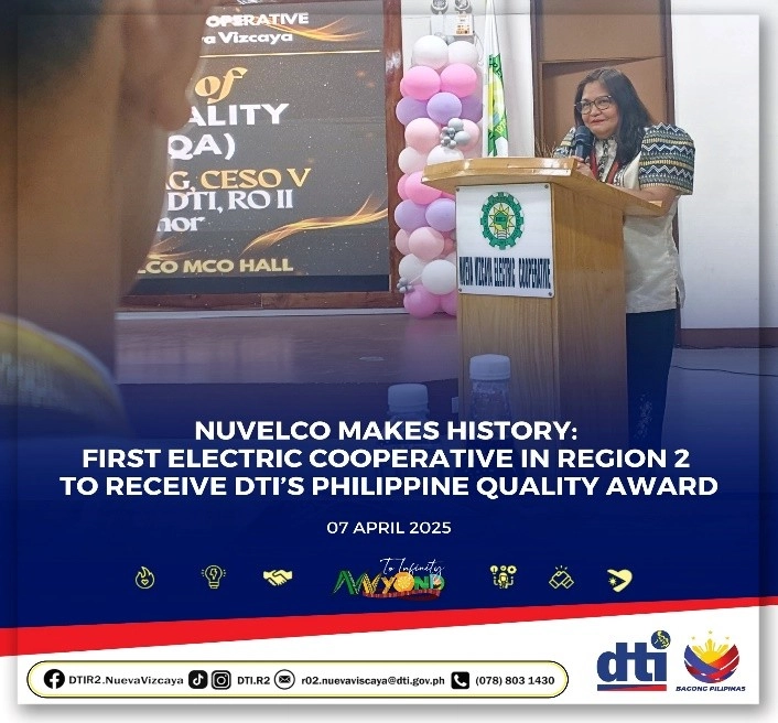 NUVELCO Board Chairperson Ersal Corpuz delivers a message during the award ceremony.