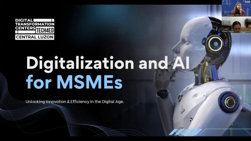 Graphic on digital transformation for MSMEs featuring a humanoid robot and the title 