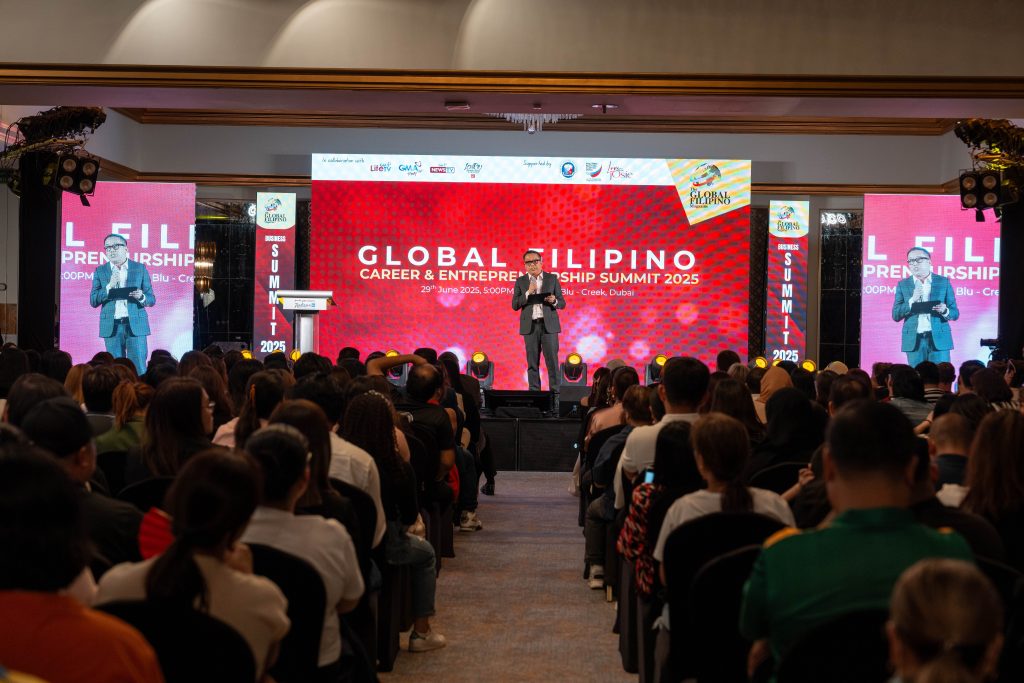 In photo: Consul General Marford M. Angeles delivers his remarks during the Global Filipino Career and Entrepreneurship Summit held in Dubai. Photo courtesy of The Global Filipino Magazine. 