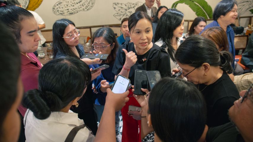 DTI Secretary Cristina A. Roque speaks to reporters during the launch of the 'Job Blueprint' for the Philippine wholesale and retail trade sector, a joint initiative by the Department of Trade and Industry, Philippine Retailers Association, and Supply Chain Management Association of the Philippines.
