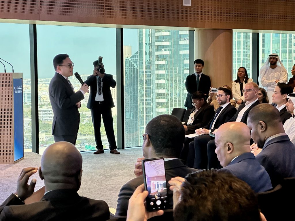 Philippine Trade and Investment Center (PTIC) in Dubai Trade Commissioner Vichael Angelo Roaring speaking during the business opportunities briefing at the Dubai Chamber of Commerce on January 22, 2025.