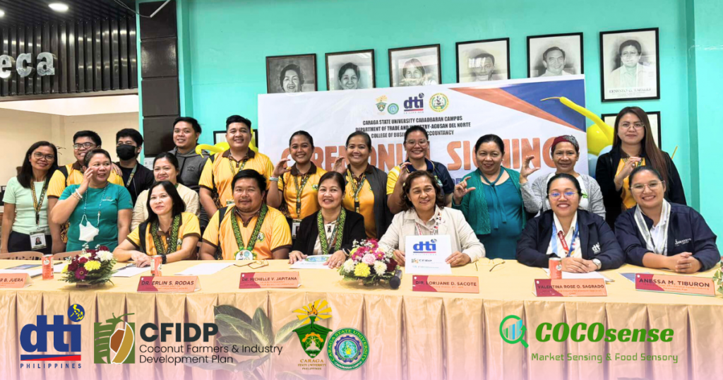 Researchers and faculty from Caraga State University - Cabadbaran Campus present coconut market research findings during the CocoSense initiative in collaboration with DTI Agusan del Norte.