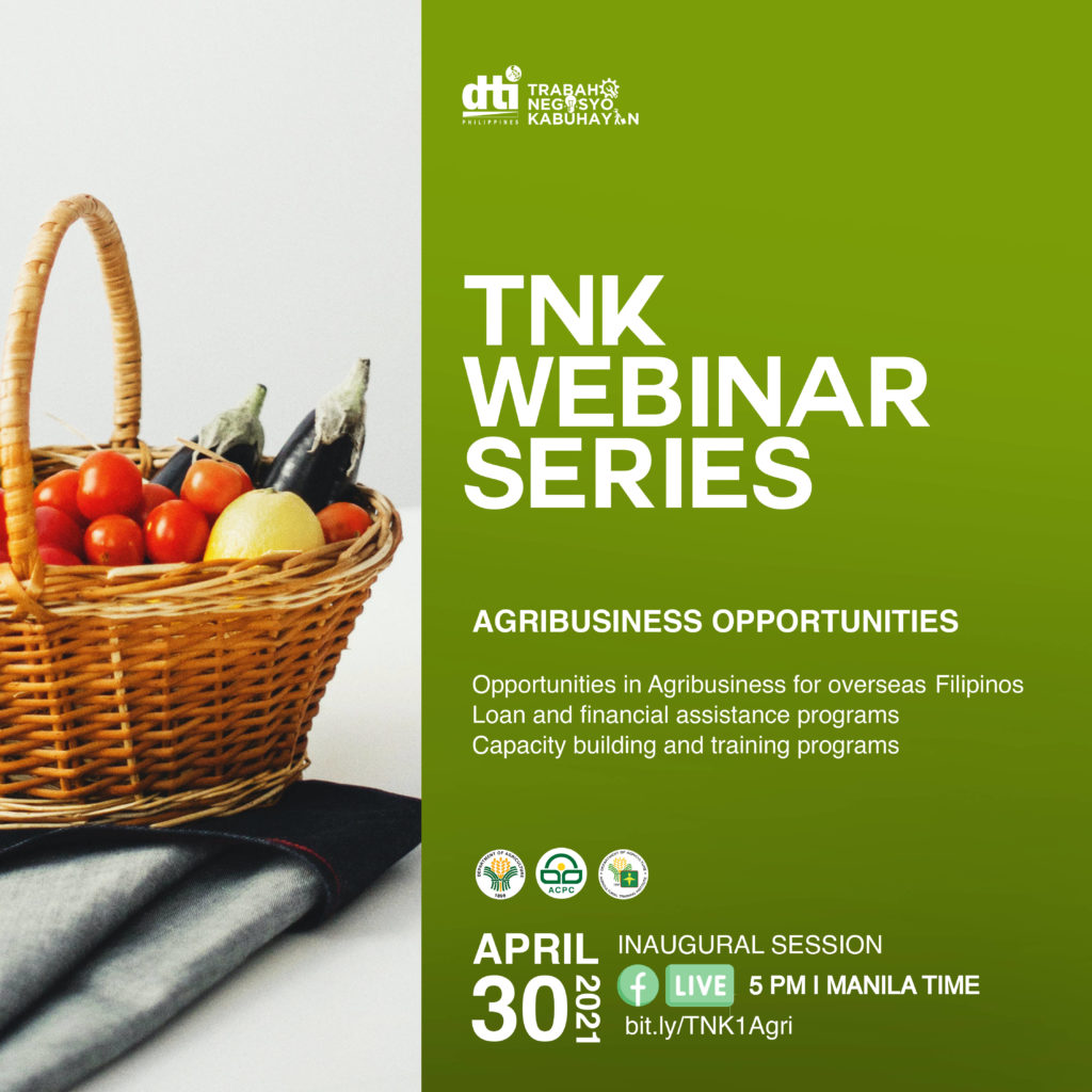 Poster for TNK Webinar Series on agribusiness opportunities for overseas Filipinos 