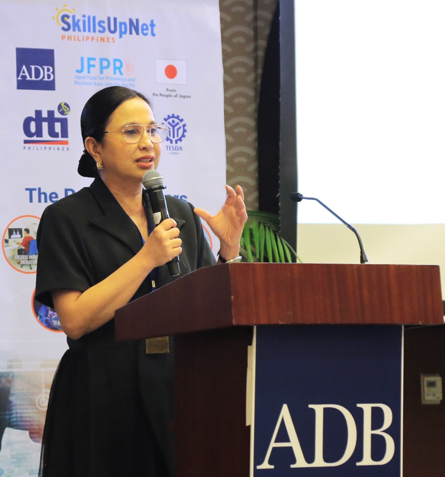In photo: DTI Secretary Cristina A. Roque during her speech at the SkillsUpNet Philippines