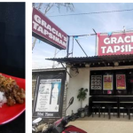 A picture of a restaurant and a plate of food