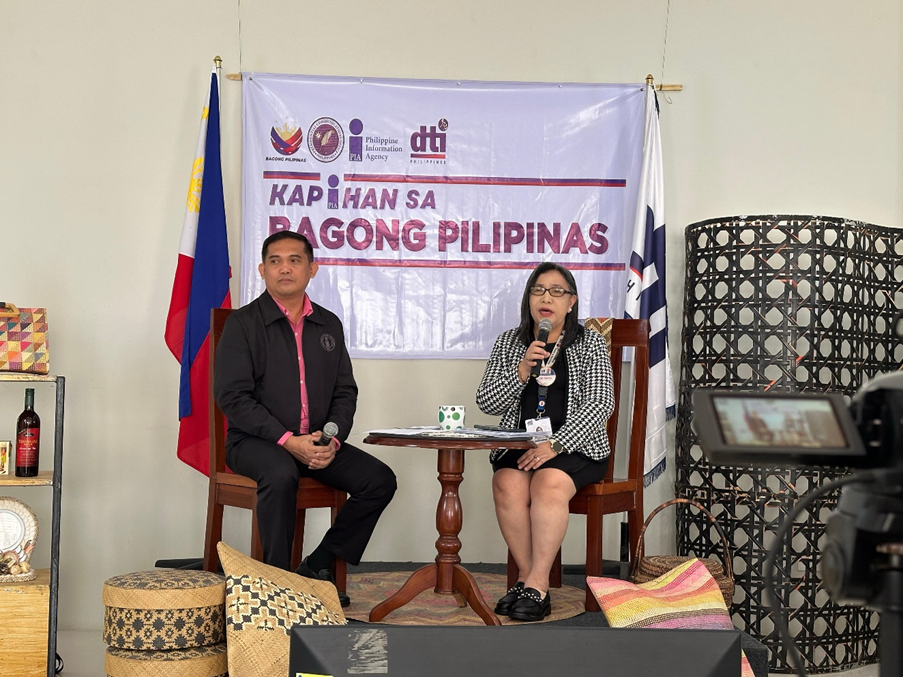 PIA 8 Kapihan sa Bagong Pilipinas with hosts Reyan Arinto and Celerina Bato of DTI 8.
